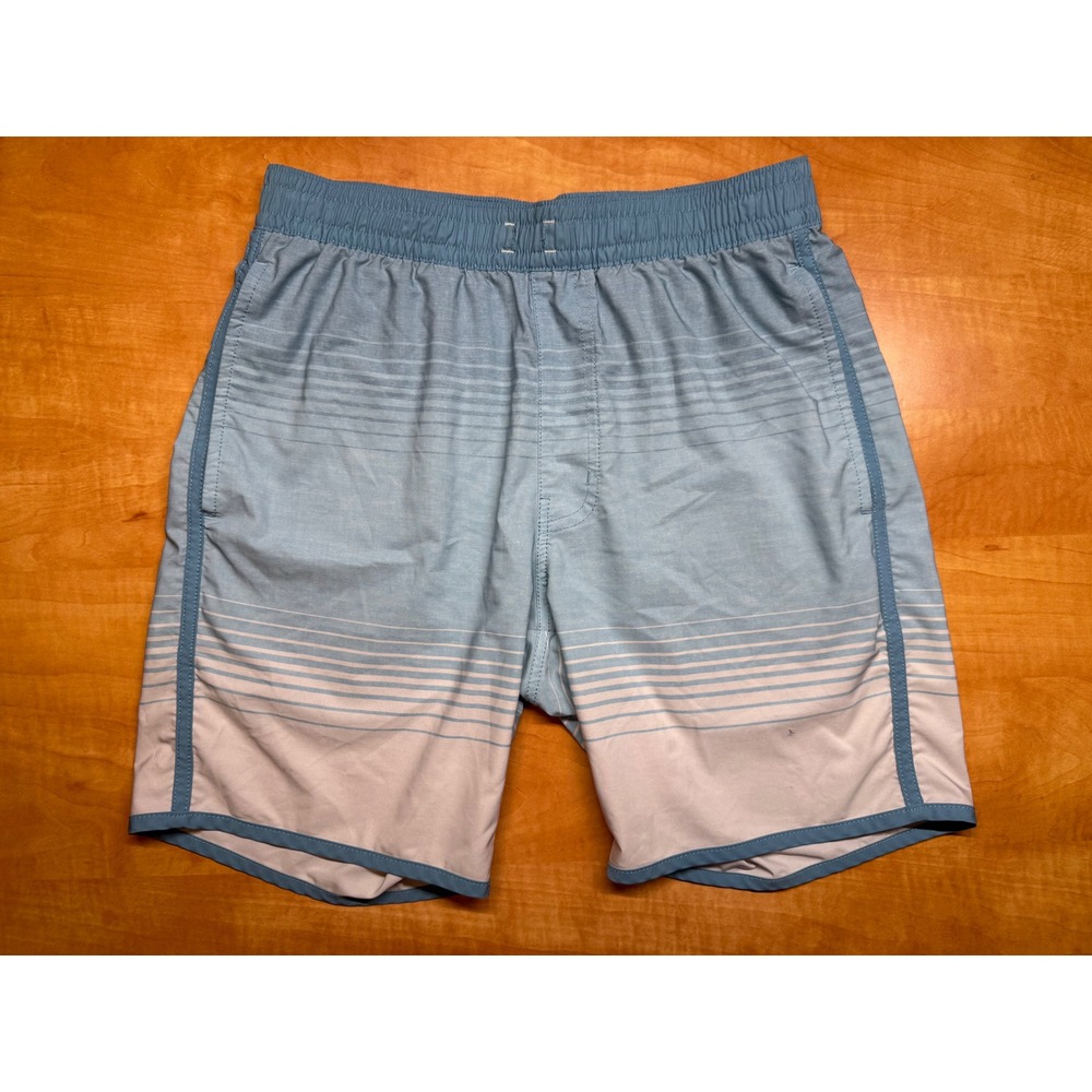 TravisMathew Mens Blue Striped Board Shorts Swim Trunks Elastic Waist Size S